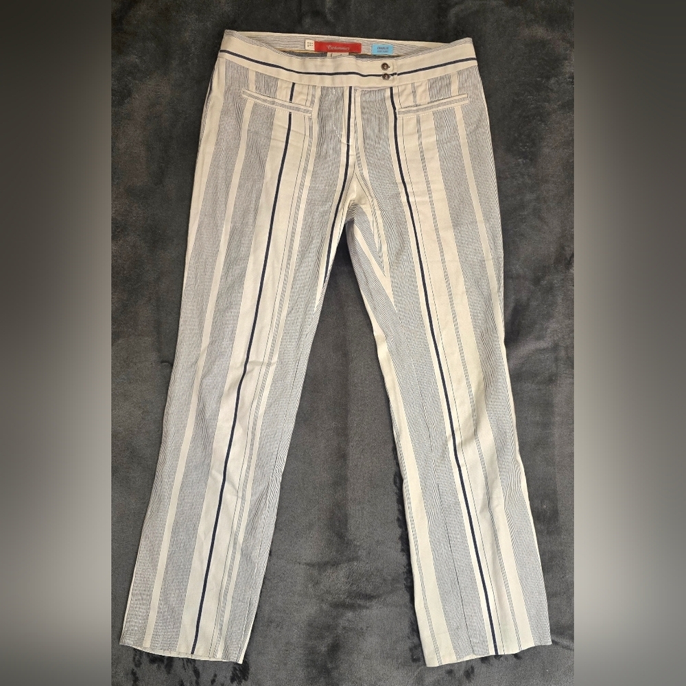 Cartonnier Anthropologie Charlie Cropped Pin Stripe Flare Pants Size 4 Nautical